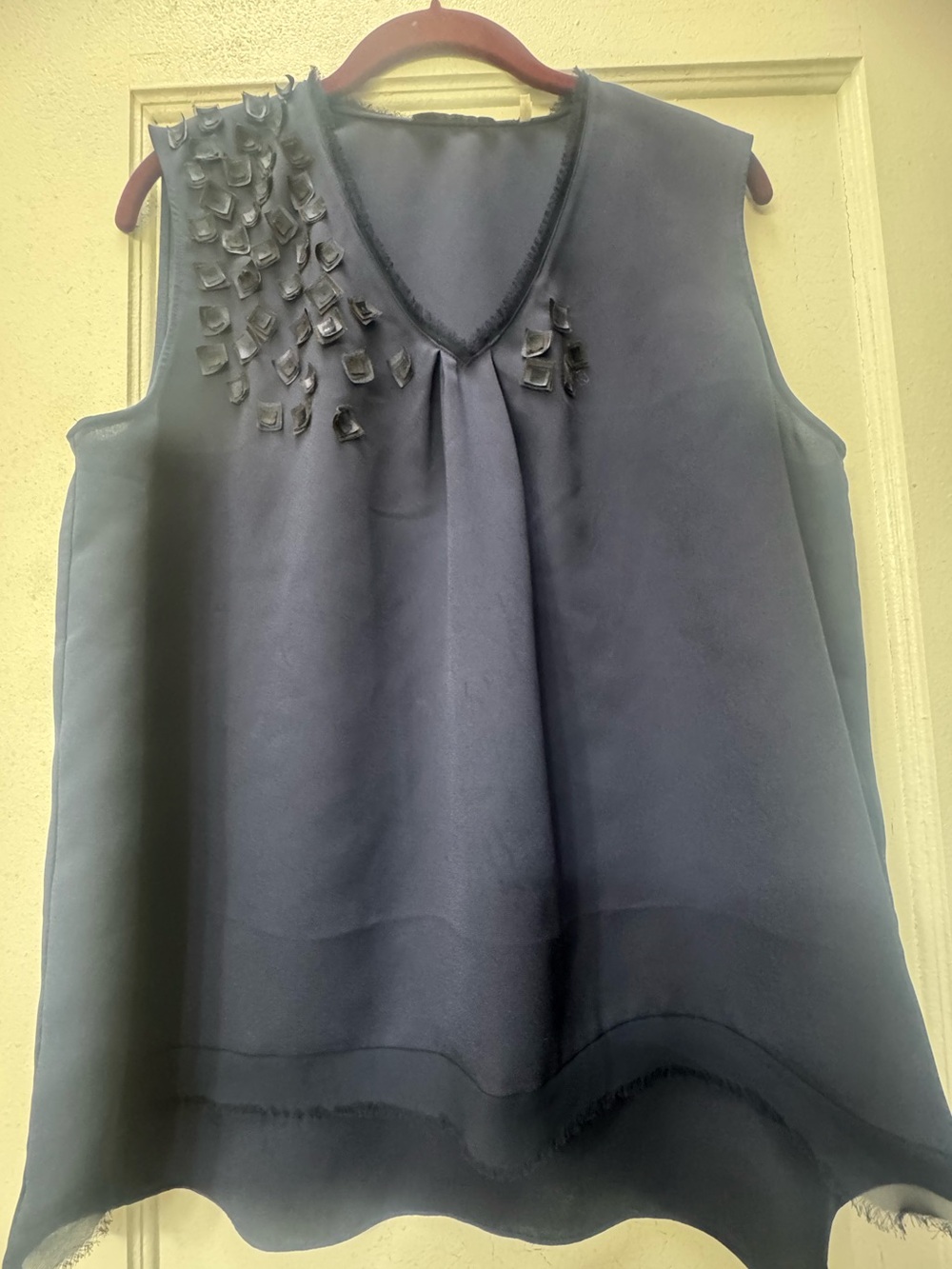 Sleeveless Navy Embellished V-Neck Women's Top